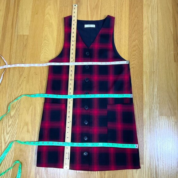 Mango Dress Plaid Red Sleeveless Vest Style V-Neck Patch Pockets (XS) - Picture 7 of 7